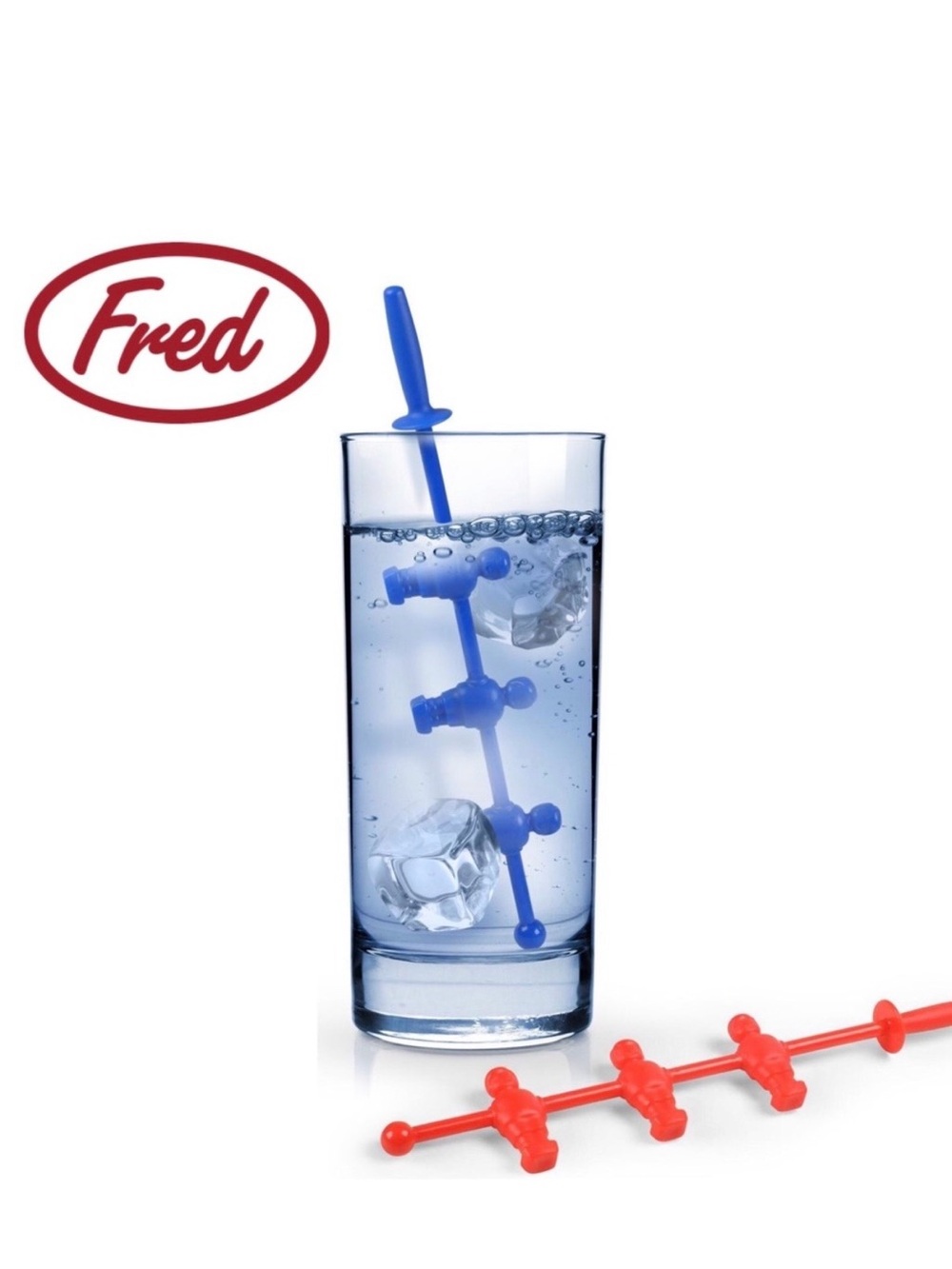 Fred Booz Foos Drink Stirrer Foosball Blue & Red Party Cocktail Bar Accessory